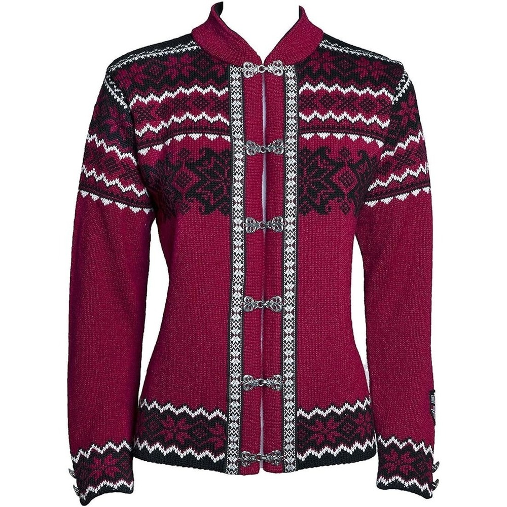 Norlender Norwegian Wool Cardigan Sweater Womens L Nordic Fair Isle Hook Clasp